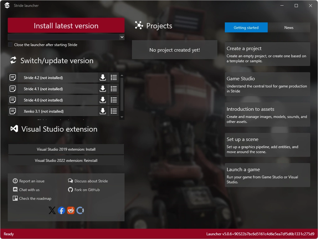Screenshot of the Stride Launcher